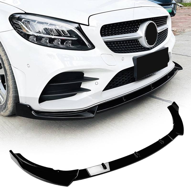 FINMOKAL Glänzend Schwarz Frontstoßstange Lippe Air Dam Chin Spoiler Kompatibel mit Benz C Klasse W205 C205 S205 2019 2020-2021 AMG Sport von FINMOKAL