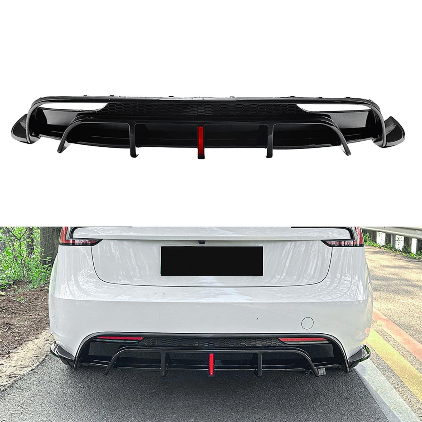 FINMOKAL Glänzendes schwarzes Heckstoßstangen-Diffusor-Lippenkörper-Set mit Licht, kompatibel mit Tesla Model 3 2024+ FINMOKAL Glänzendes schwarzes Heckstoßstangen-Diffusor-Lippenkörper-Set mit Licht, kompatibel mit Tesla Model 3 2024+ von FINMOKAL