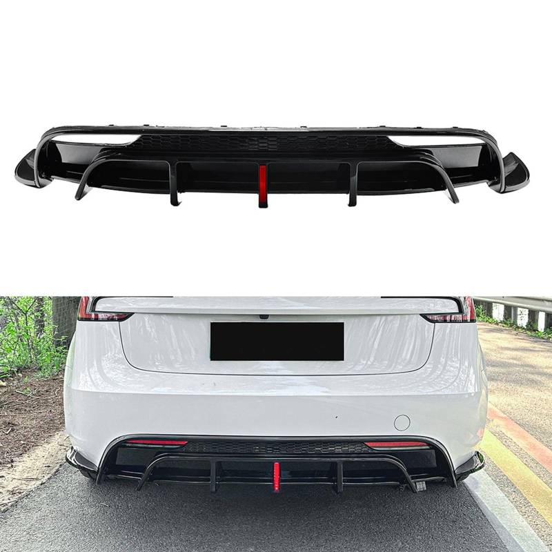 FINMOKAL Glänzendes schwarzes Heckstoßstangen-Diffusor-Lippenkörper-Set mit Licht, kompatibel mit Tesla Model 3 2024+ von FINMOKAL