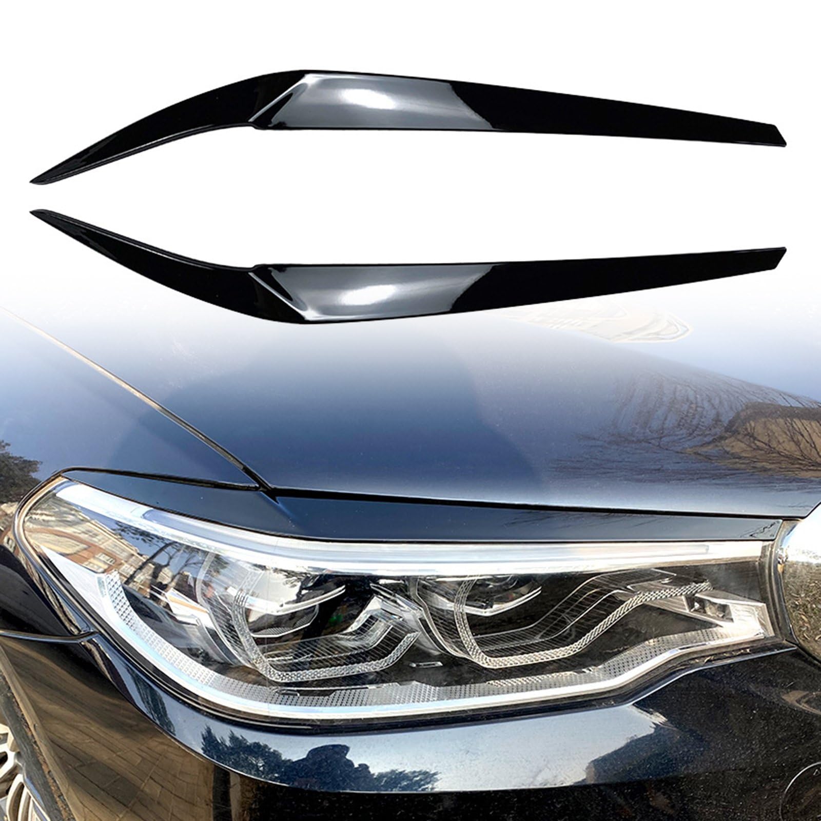 FINMOKAL Glanz Schwarz Scheinwerfer Augenbraue Augenlid Abdeckung Trim Für BMW 5 Series G30 G31 G38 F90 von FINMOKAL
