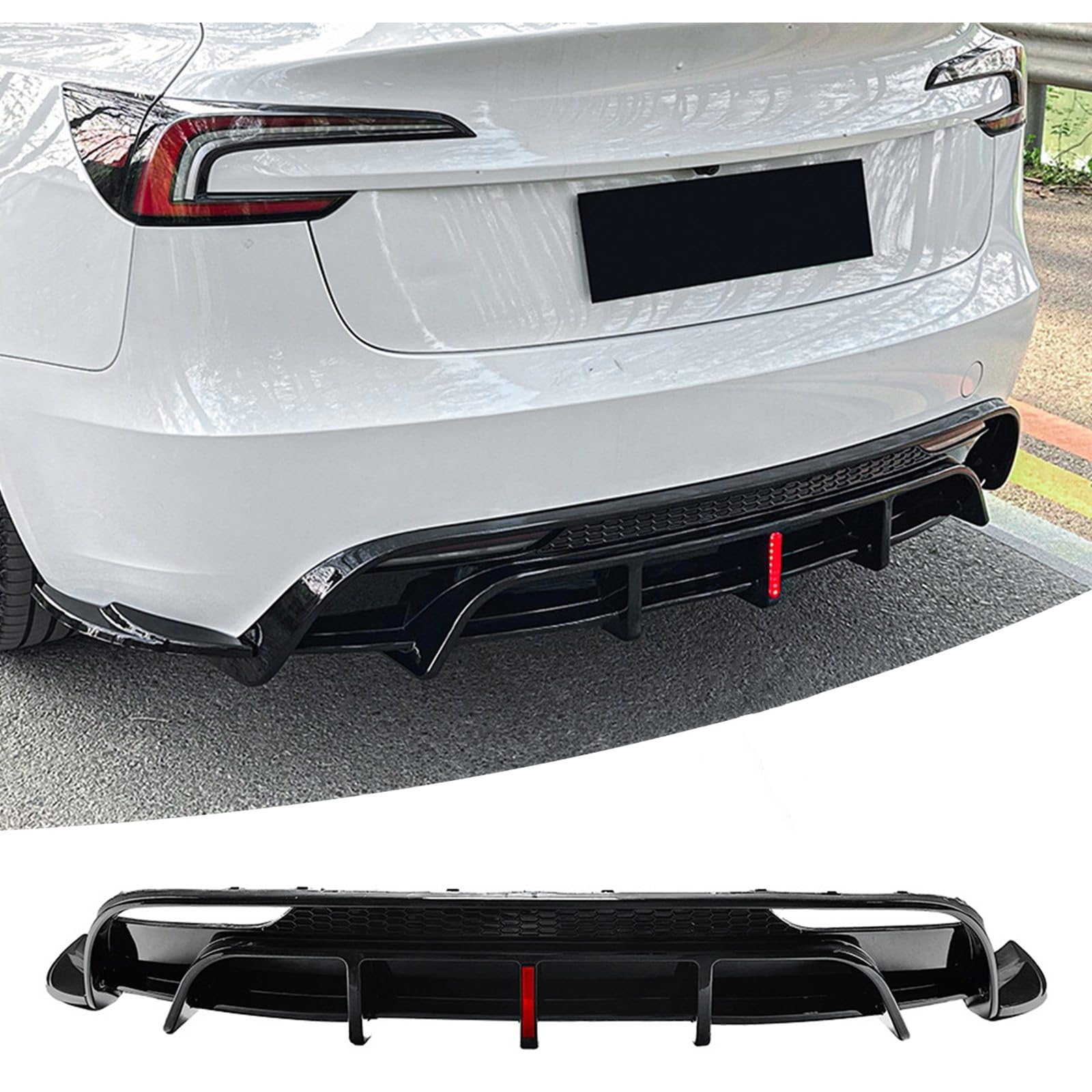 FINMOKAL Heckstoßstangen-Diffusor-Lippenkörper-Kit mit Licht, kompatibel mit Tesla Model 3 2024+, Mattschwarz FINMOKAL Heckstoßstangen-Diffusor-Lippenkörper-Kit mit Licht, kompatibel mit Tesla Model 3 2024+, Mattschwarz von FINMOKAL