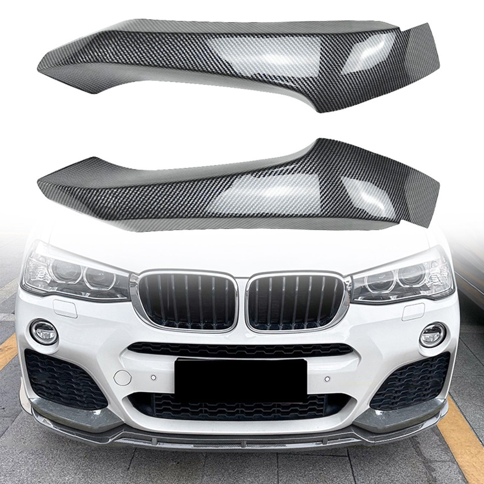 FINMOKAL Karbonfaser-Optik Frontstoßstange Seitensplitter Eckabdeckung Spoiler Kompatibel mit BMW X3 X4 F25 F26 M Sport 2014–2017 FINMOKAL Karbonfaser-Optik Frontstoßstange Seitensplitter Eckabdeckung Spoiler Kompatibel mit BMW X3 X4 F25 F26 M Sport 2014–2017 von FINMOKAL