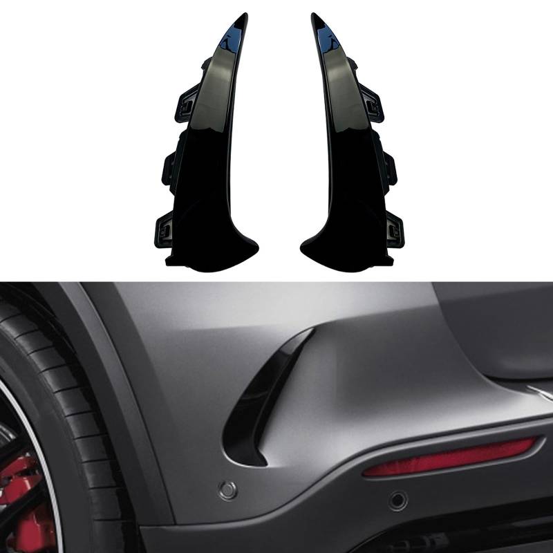 FINMOKAL Schwarzer Heckstoßstangen-Splitter, Spoiler, Canards, seitliche Lüftungsschlitz-Verkleidungen, kompatibel mit Benz GLA-Klasse GLA200 GLA260 H247 GLA35 AMG 2020+ von FINMOKAL