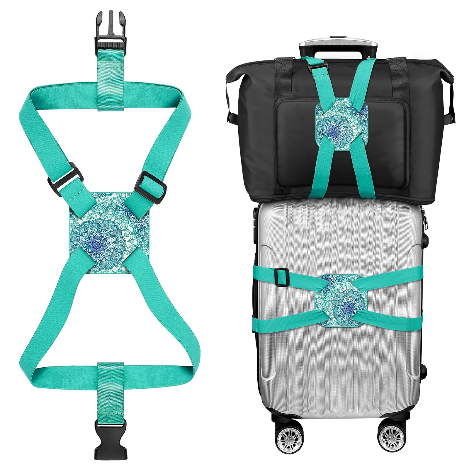 Koffergurt Kofferband, FINPAC Verstellbarer elastischer Gepäckgurt, Bag Bungee Koffer, Reisezubehör mit Anti-Pinch-Schnalle, Koffergurt Luggage Strap für Koffer und Tasche (Smaragdblau) von FINPAC