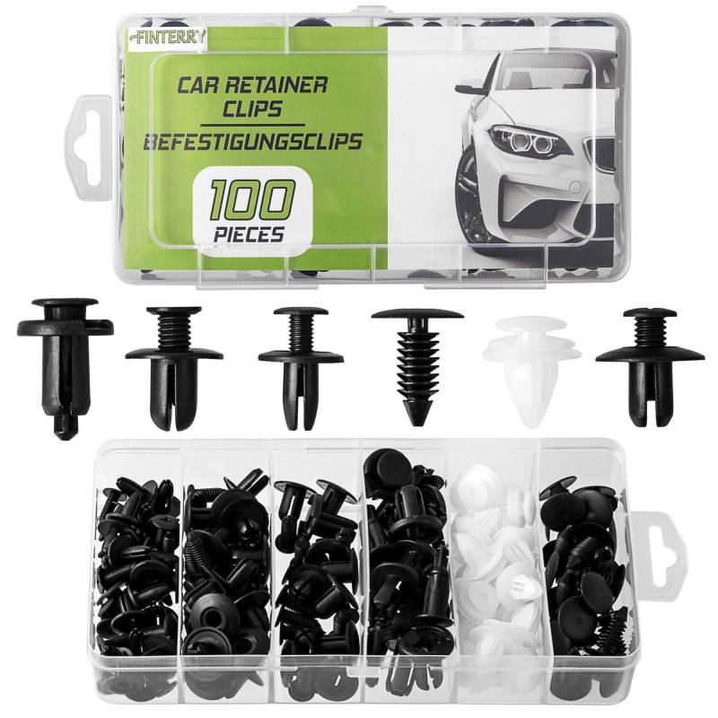 FINTERRY Befestigungsclips Auto zur Demontage, 100 Stück Karosserie Clips Kunststoff Spreiznieten für Autos - Zur Befestigung diverser Autoteile 6 Arten Türverkleidung Clips Nylon von FINTERRY