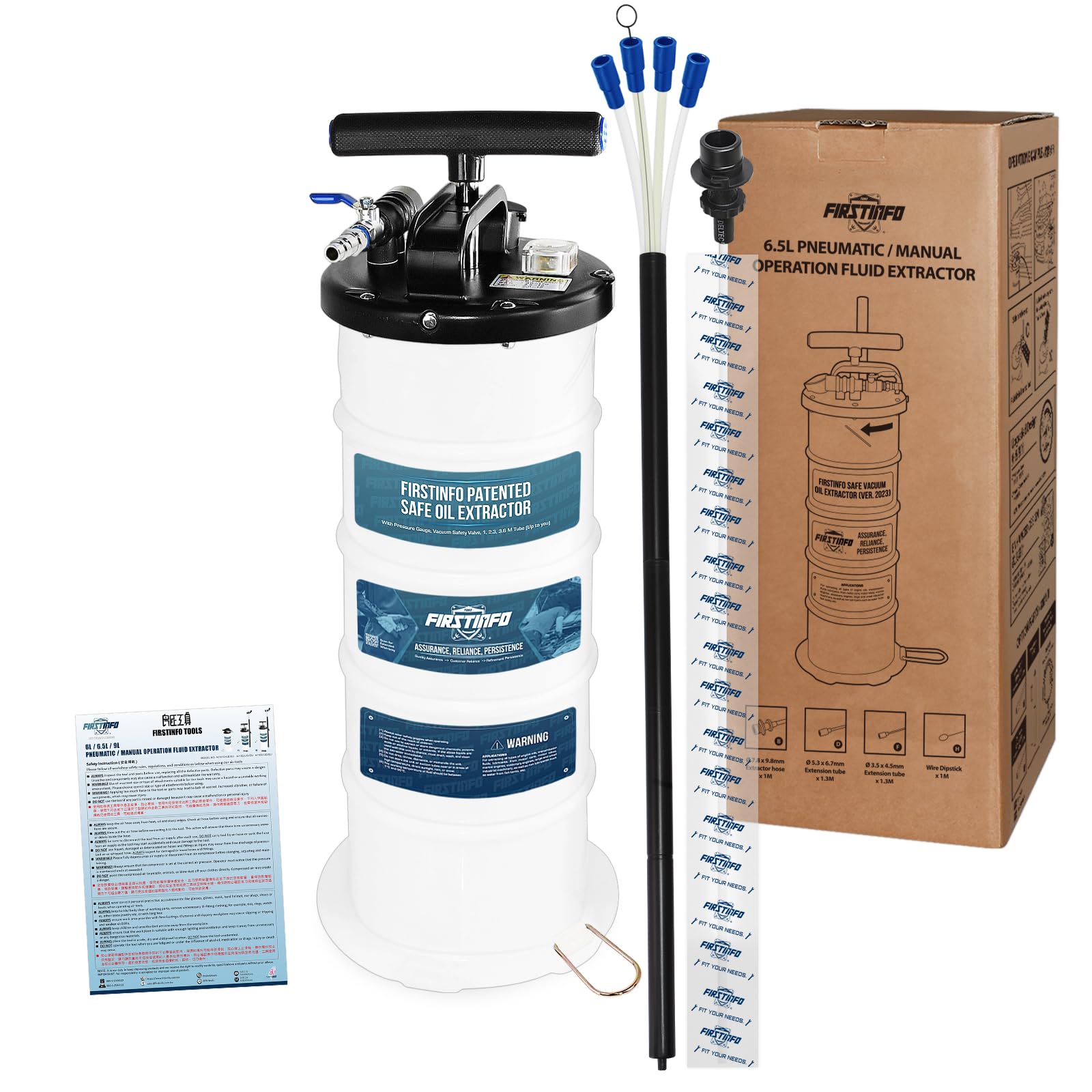 FIRSTINFO A1102EUY5 | 6,5L | Patentierte dritte Generation | Flüssigkeitsabsauger | Ölabsaugpumpe | Absaugpumpe | mit 5 Schläuchen | Pneumatisch & Manuell FIRSTINFO A1102EUY5 | 6,5L | Patentierte dritte Generation | Flüssigkeitsabsauger | Ölabsaugpumpe | Absaugpumpe | mit 5 Schläuchen | Pneumatisch & Manuell von FIRSTINFO TOOLS FIT YOUR NEEDS
