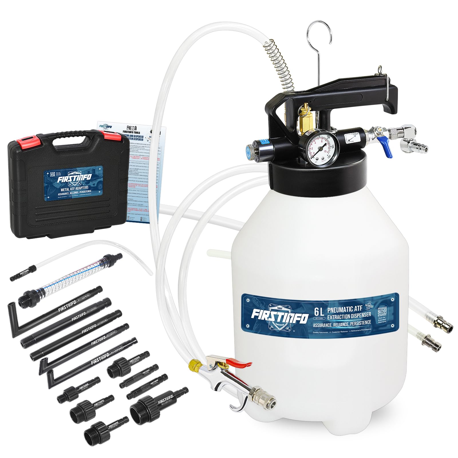 FIRSTINFO A1132NEU | Getriebeölfüllgerät | Pneumatikmodus | 6 Liter | mit 14 ATF-Adaptern | Ölabsauger und -verteiler von FIRSTINFO TOOLS FIT YOUR NEEDS