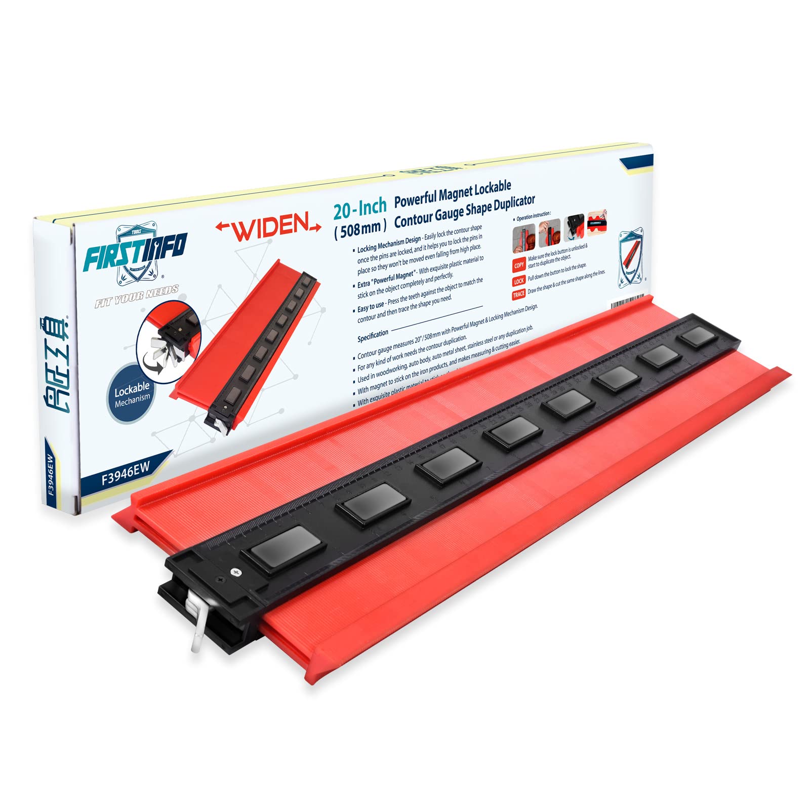 FIRSTINFO F3946EW | 508mm | Konturenlehre Duplikator | Profillehre | Konturenlehre groß mit Feststeller | Metall-Schloss - Extra breit | für Fliesen, Laminat und Holzbearbeitung FIRSTINFO F3946EW | 508mm | Konturenlehre Duplikator | Profillehre | Konturenlehre groß mit Feststeller | Metall-Schloss - Extra breit | für Fliesen, Laminat und Holzbearbeitung von FIRSTINFO TOOLS FIT YOUR NEEDS