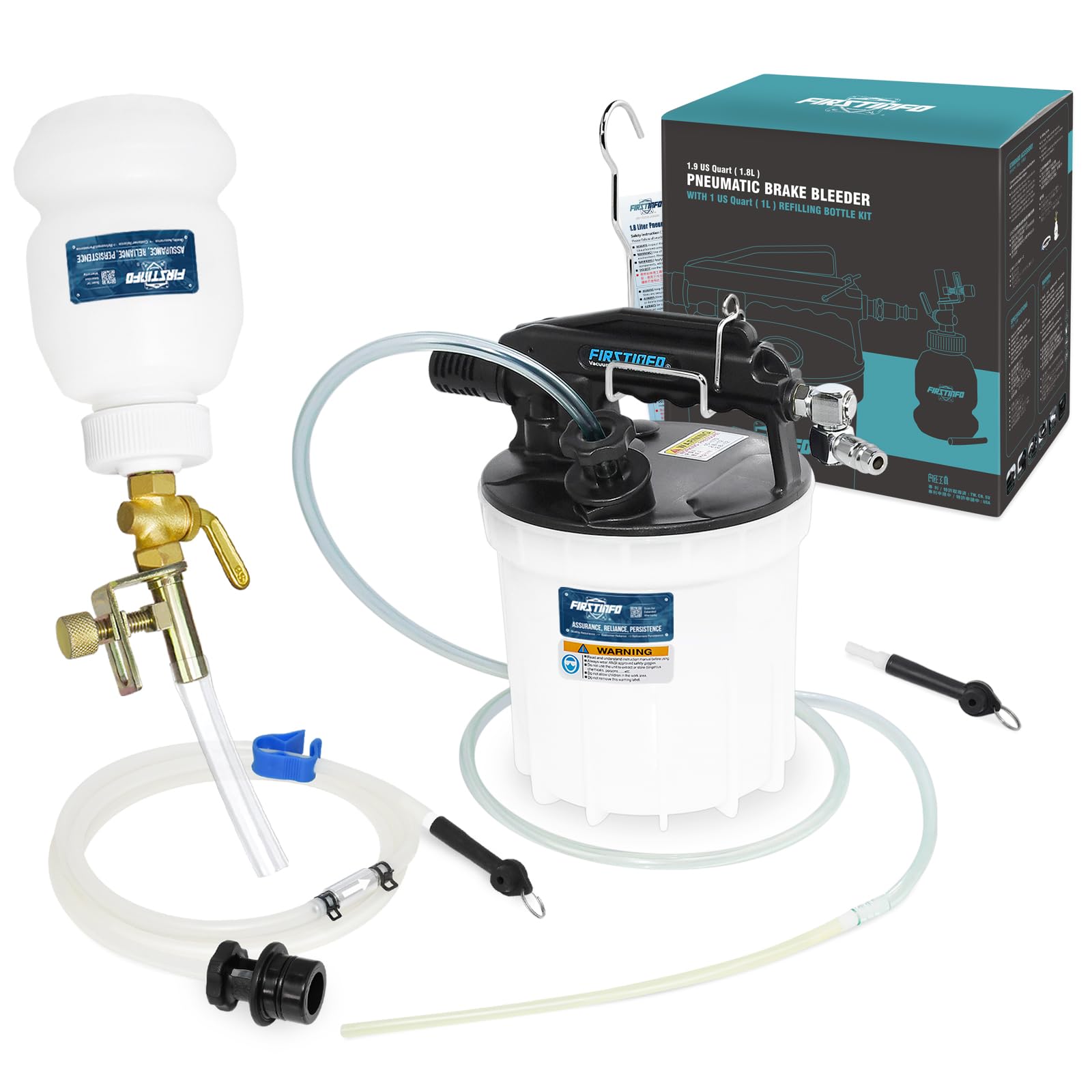 FIRSTINFO A1152KEU | 1,8L | Pneumatischer Bremsenentlüfter | mit Nachfüllflasche | Ölwechsel-Kit FIRSTINFO A1152KEU | 1,8L | Pneumatischer Bremsenentlüfter | mit Nachfüllflasche | Ölwechsel-Kit von FIRSTINFO TOOLS FIT YOUR NEEDS