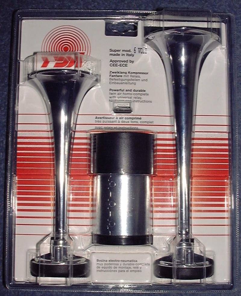 Fisa Zweiklang-Hupe Kompressor chrom 6 Volt Metall, Silver, Fahrzeug aller Art, Boote, 110 dB, 2-Klang-Ton, 635/525 Hz, 197/255 mm von Fisa
