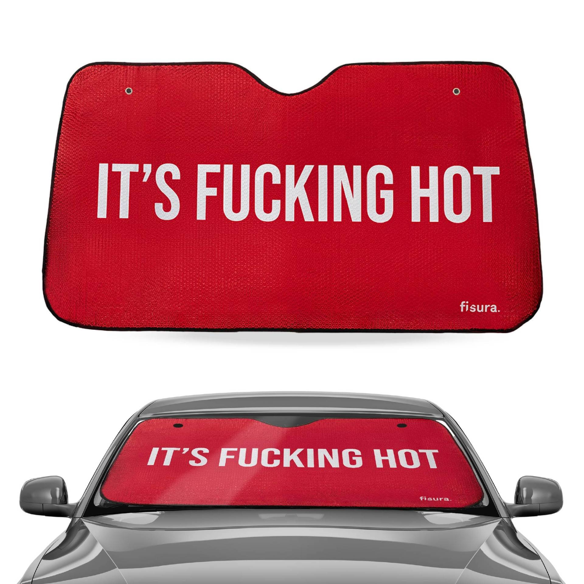 Fisura – Sonnenblende Auto vorne “F*cking hot”. Rotes Originalzubehör für Windschutzscheibe. Reflektierender Sichtschutz für Fahrzeuge. Format 130 x 70 cm. Fisura – Sonnenblende Auto vorne “F*cking hot”. Rotes Originalzubehör für Windschutzscheibe. Reflektierender Sichtschutz für Fahrzeuge. Format 130 x 70 cm. von FISURA