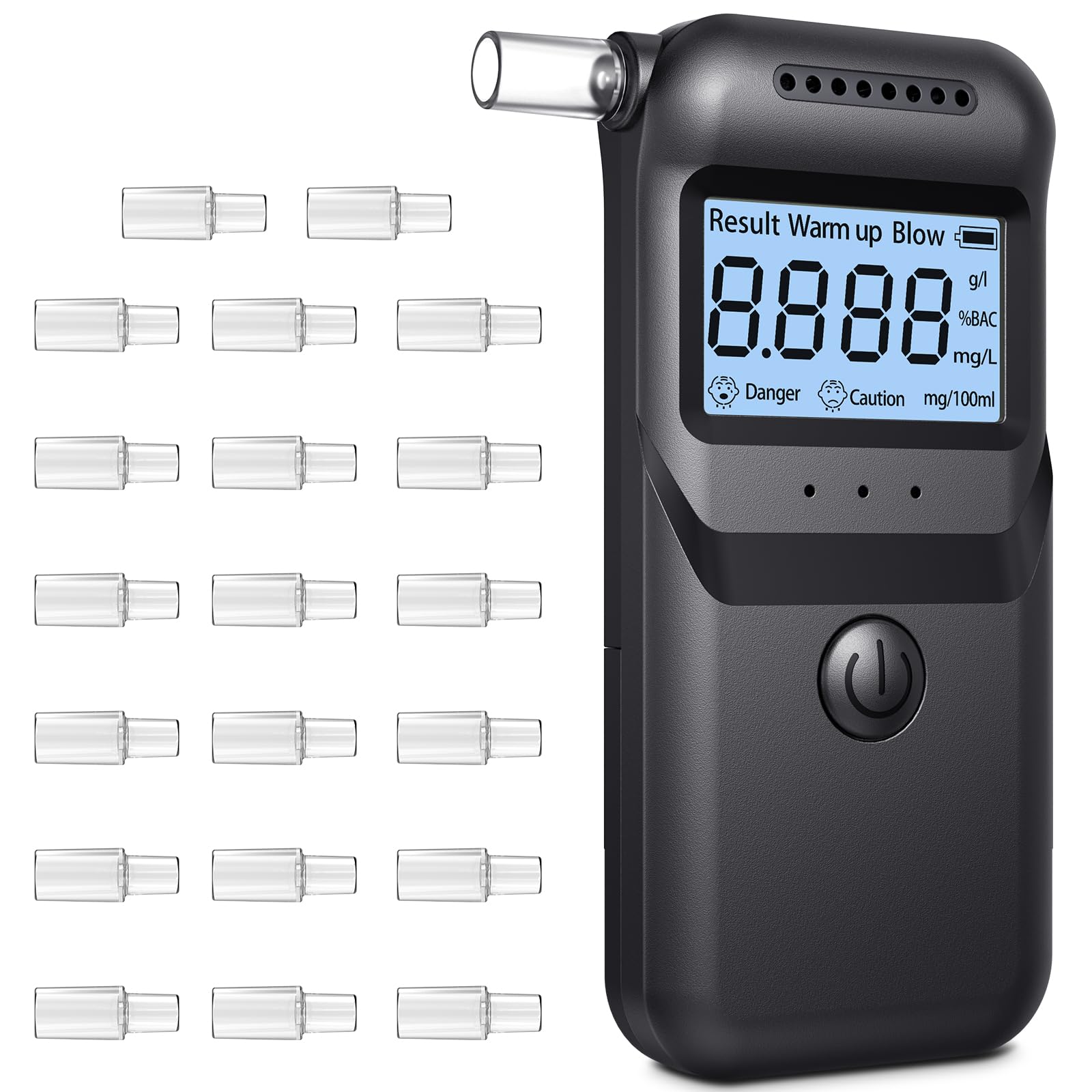 FIVAVA Alkoholtester, Polizeigenau Alkoholmessgeräte mit 20 Mundstücken,rofessioneller Alkoholtester mit digitaler Blauer LCD-Anzeige für den privaten professionellen Gebrauch zu Hause von FIVAVA