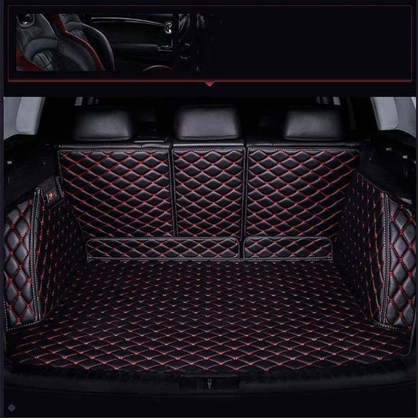 Auto Vollständige Abdeckung Leder Kofferraummatte Kofferraumwanne für Mazda CX-3 2018,Wasserdicht Kofferraumwanne,Cargo Kofferraum Schutzmatte Antirutschmatte,Black Red von FIXCOR