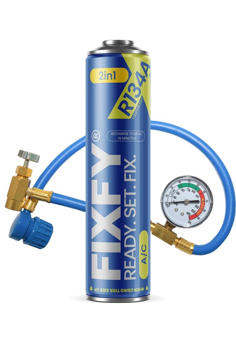 FIXFY 2in1 – Klimaanlagen-Nachfüllset mit Manometer, Gasersatz R134a/R12 mit 500 ml Öl – Selbstbefüllungskit für Fahrzeuge 1995–2016 von FIXFY