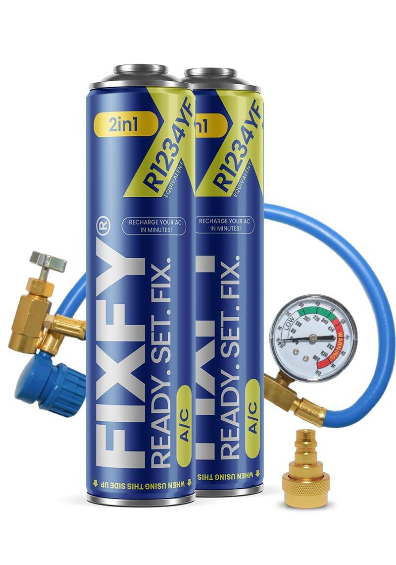 FIXFY 2in1 – Set: Schlauch mit Manometer + Adapter + 2 x Ersatz-Kältemittel R1234YF mit Öl – für Fahrzeuge ab Baujahr 2017 – Klimaanlage selbst befüllen von FIXFY