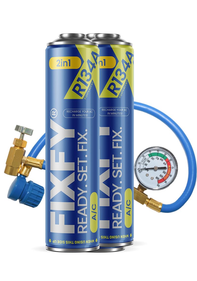 FIXFY 2w1 – Klimaanlagen-Nachfüllset mit Manometer-Schlauch, Gasersatz R134a/R12 inkl. Öl – 2 x Dose 500 ml – Selbstbefüllungskit für Fahrzeuge 1995–2016 FIXFY 2w1 – Klimaanlagen-Nachfüllset mit Manometer-Schlauch, Gasersatz R134a/R12 inkl. Öl – 2 x Dose 500 ml – Selbstbefüllungskit für Fahrzeuge 1995–2016 von FIXFY