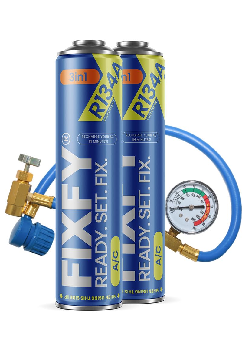 FIXFY 3in1 – Ersatz für Kältemittel R134a mit Öl und Dichtmittel – Set mit Schlauch und Manometer, 500 x 2 Dose ml, zur Selbstbefüllung der Klimaanlage in Autos 1995–2016 FIXFY 3in1 – Ersatz für Kältemittel R134a mit Öl und Dichtmittel – Set mit Schlauch und Manometer, 500 x 2 Dose ml, zur Selbstbefüllung der Klimaanlage in Autos 1995–2016 von FIXFY