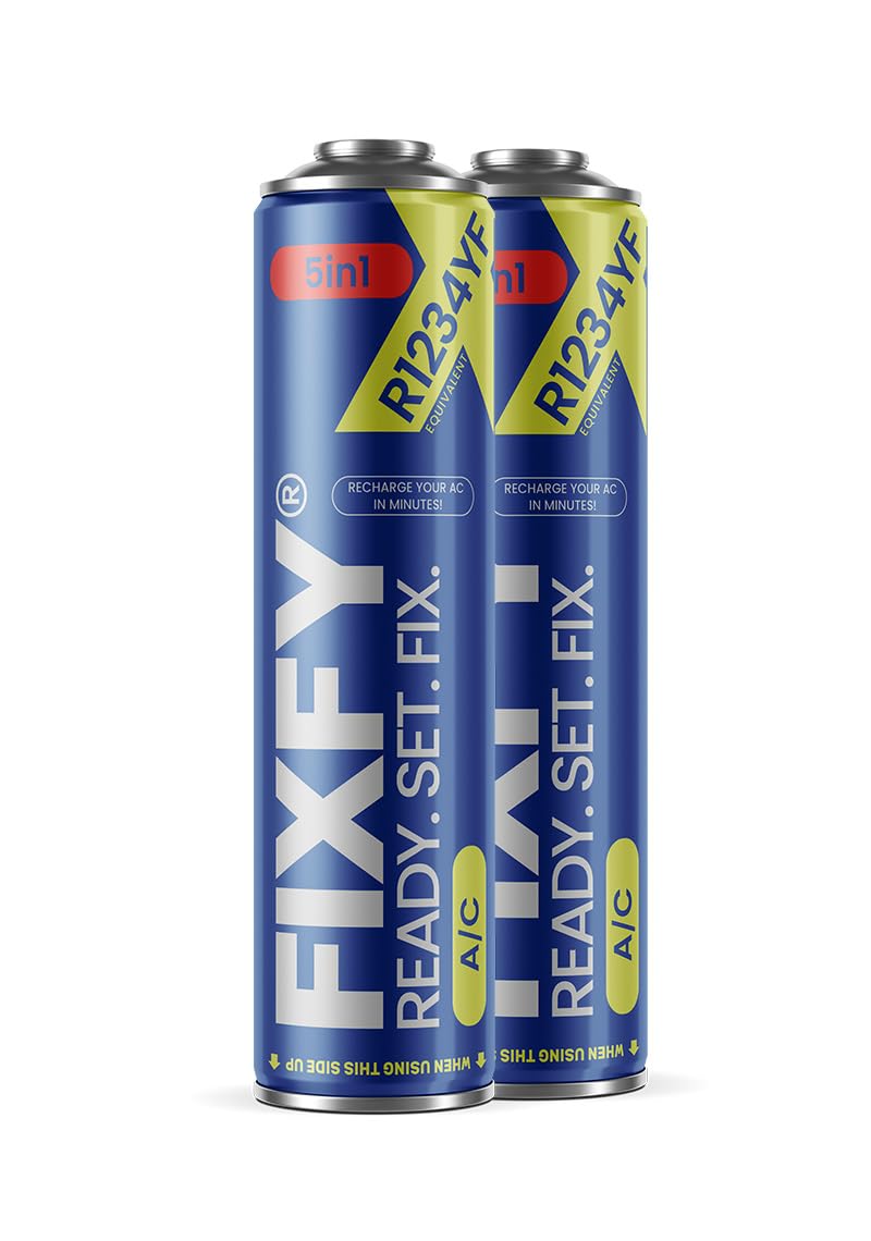 FIXFY 5in1 – 2 x Ersatz-Kältemittel R1234YF mit Öl, Dichtmittel, Trocknungsmittel & UV-Farbstoff – Klimaanlage selbst befüllen (Fahrzeuge ab 2017) von FIXFY
