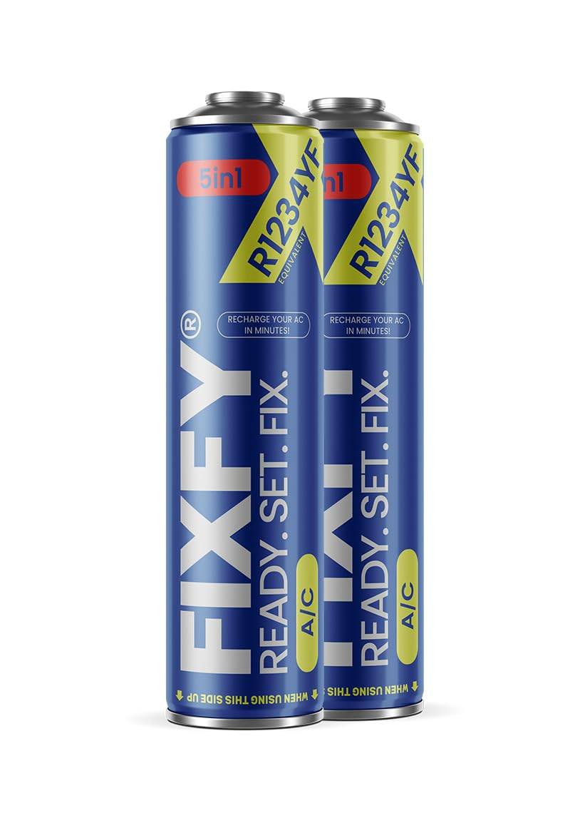 FIXFY 5in1 – 2 x Ersatz-Kältemittel R1234YF mit Öl, Dichtmittel, Trocknungsmittel & UV-Farbstoff – Klimaanlage selbst befüllen (Fahrzeuge ab 2017) von FIXFY