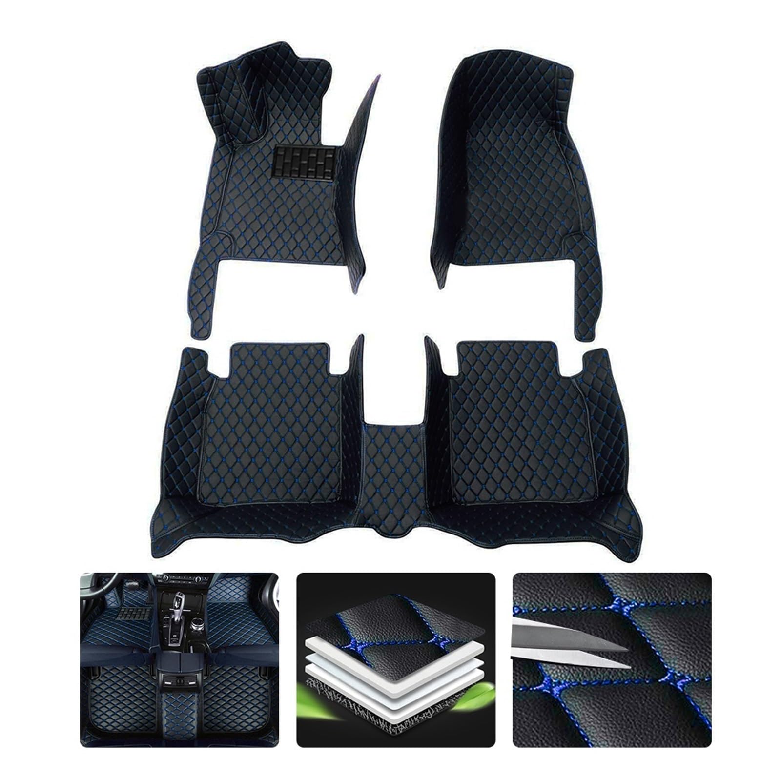Fahrermatte Auto Fußmatten Auto-Fußmatten Aus Leder Für Genesis G80 G90 G90 G70 GV80 GV90 GV70 Teppich Autozubehör(Black Blue) von FIYFIOW