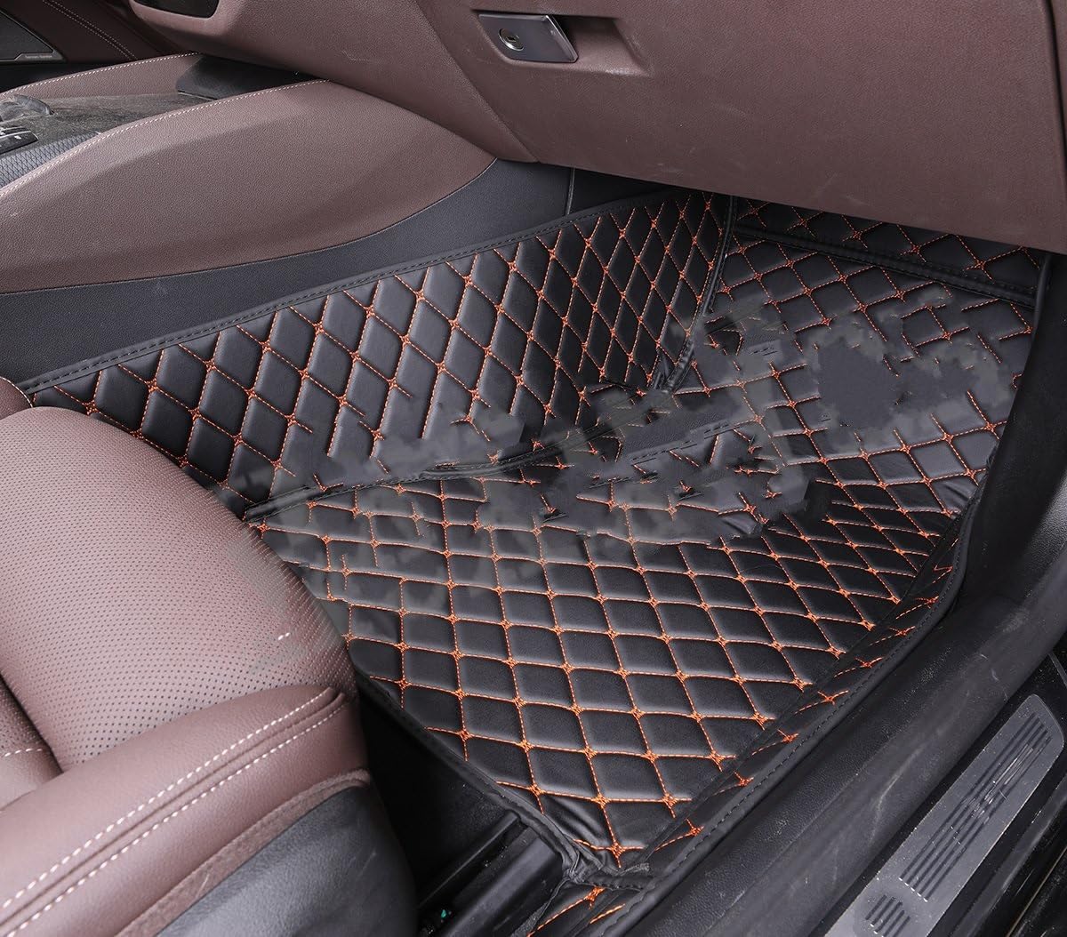 Fahrermatte Auto Fußmatten Benutzerdefinierte Für Auto Fußmatten Alle Modelle X3 X1 X4 X5 X6 Z4 E60 E84 E83 E70 F30 F10 F11 F25 F15 F34 E46 E90 E53 G30 E34 X7 G31 E91(Black orange Front) von FIYFIOW