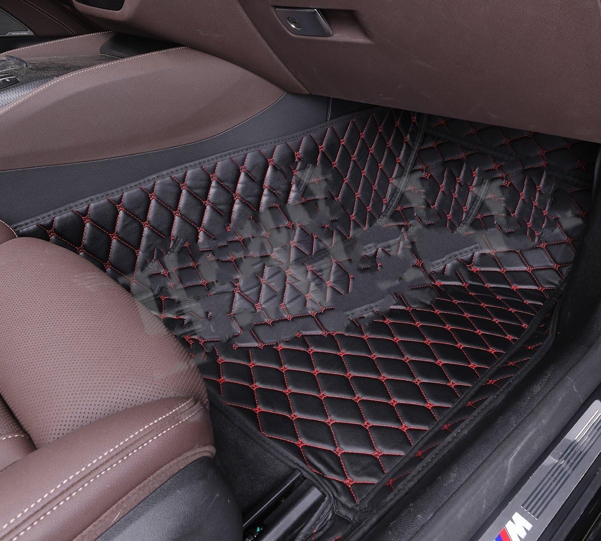 Fahrermatte Auto Fußmatten Benutzerdefinierte Für Auto Fußmatten Alle Modelle X3 X1 X4 X5 X6 Z4 E60 E84 E83 E70 F30 F10 F11 F25 F15 F34 E46 E90 E53 G30 E34 X7 G31 E91(Black red Front) von FIYFIOW