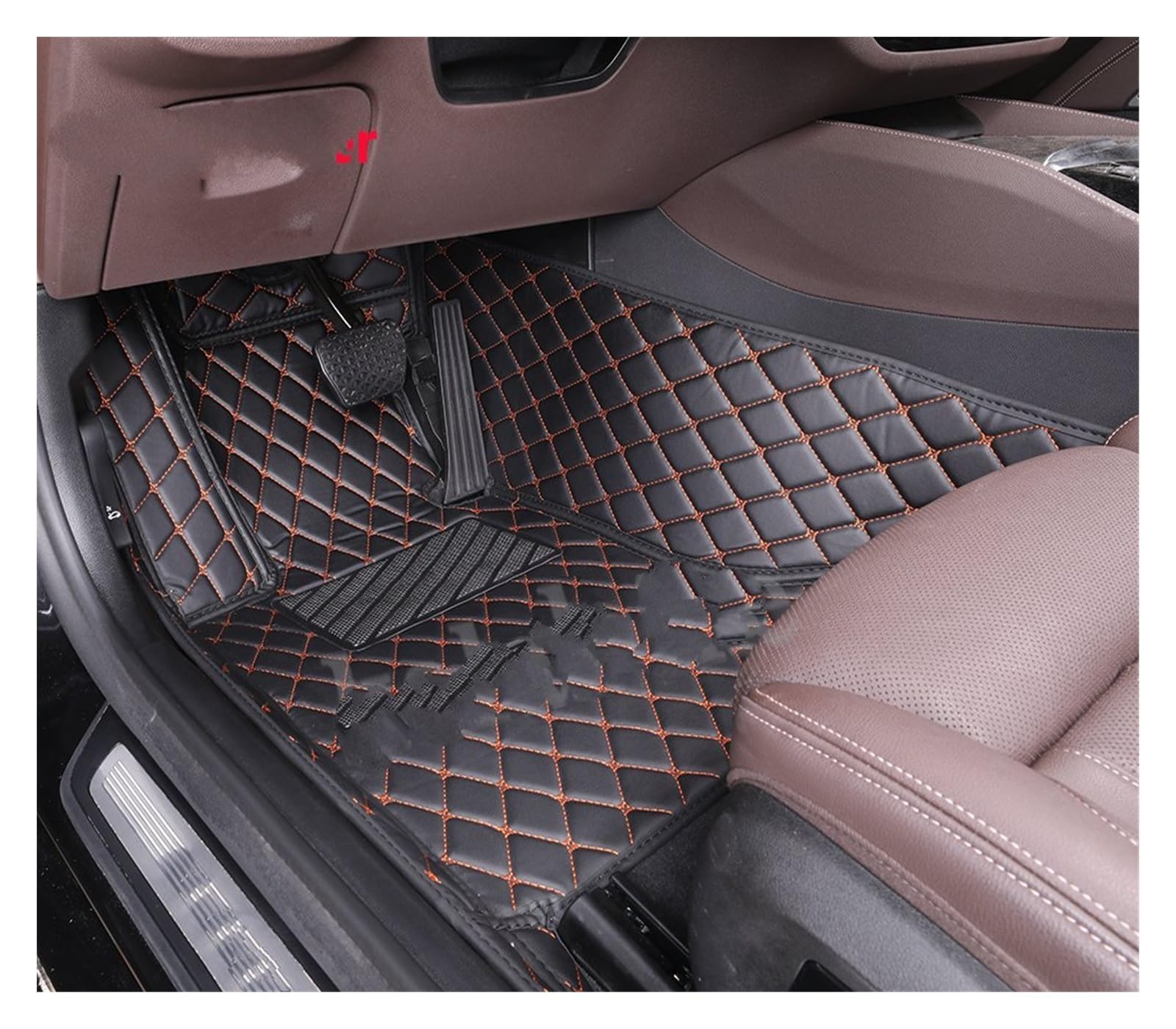 Fahrermatte Auto Fußmatten Für Benz E Klasse Alle Modelle W207 W208 W209 W10 W211 W212 W213 W214 Custom Car Boden Matte Zubehör Styling Teppich(Black orange Driver) von FIYFIOW
