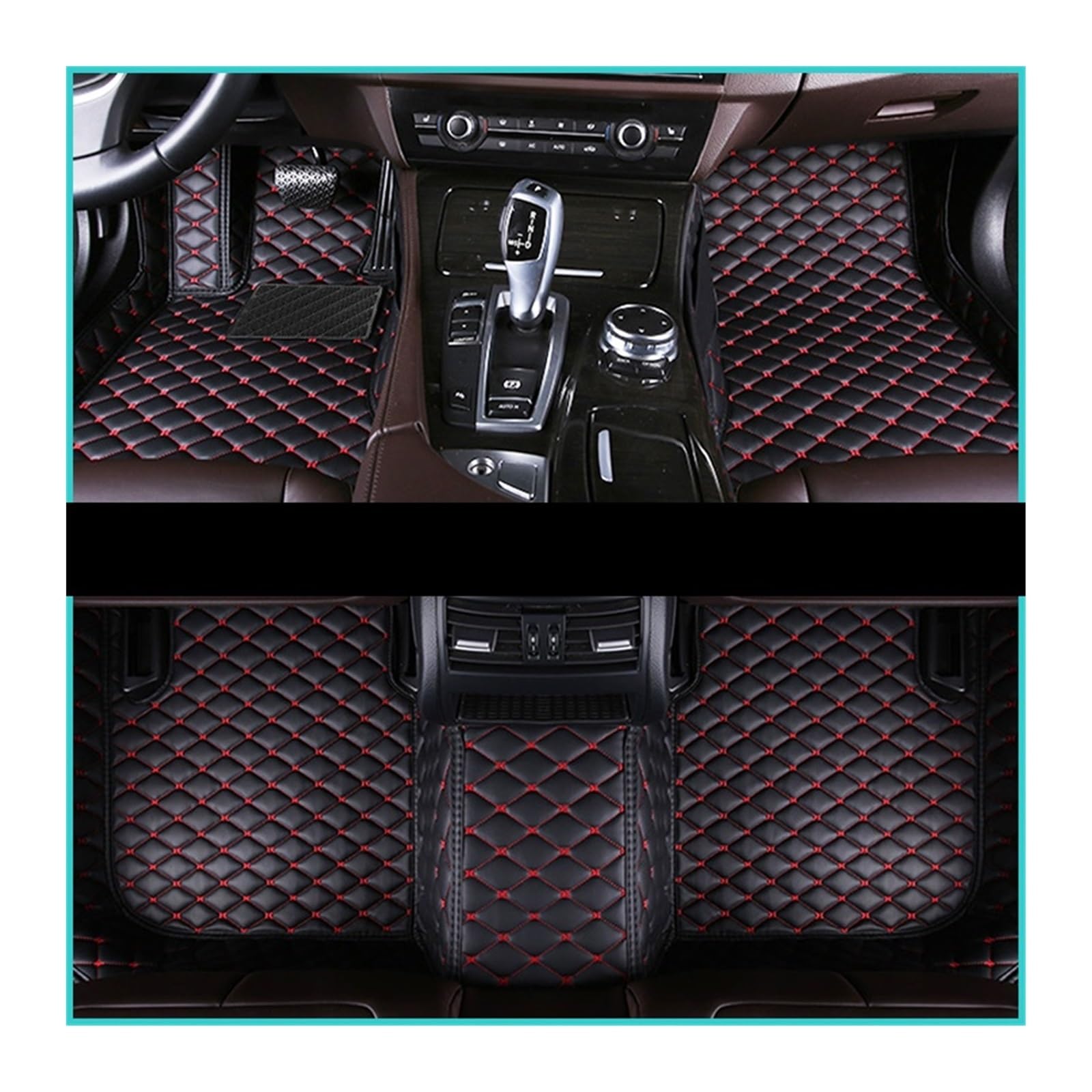 Fahrermatte Auto Fußmatten Für Ford Für Mustang 2015-2022 2016 2017 2018 2019 2020 2021 Custom Car Fußmatten Pads Automobil Teppich Abdeckung Innen Zubehör(Black-RED) von FIYFIOW