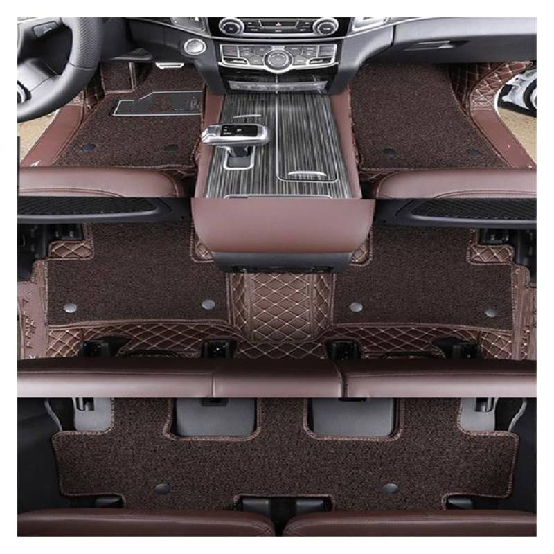 Fahrermatte Auto Fußmatten Für Haval H9 2016 2017 2018 2019 2020 2021 2022 Leder Auto Fußmatten Teppich Teppiche Fuß Pads Zubehör(Brown 7 Seats B) von FIYFIOW