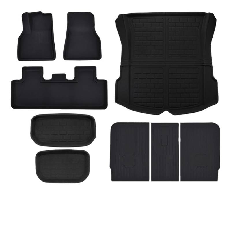 Fahrermatte Auto Fußmatten Für Tesla Für Modell Y 2017 2018 2019 2020 2021 2022 Stamm Matte Fußmatten RHD LHD Alle Wetter Anti-Slip Boden Liner Auto Zubehör(9pcs Set) von FIYFIOW