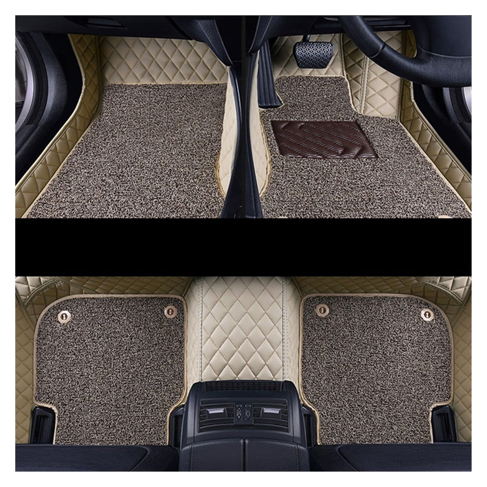 Fahrermatte Auto Fußmatten Für Toyota Für Highlander 2013 2012 2011 2010 2009 2008 (7 Sitzer) RHD Luxus Doppelschicht Draht Schleife Auto Fußmatten Teppiche Innen(4pcs-beige Brown) von FIYFIOW