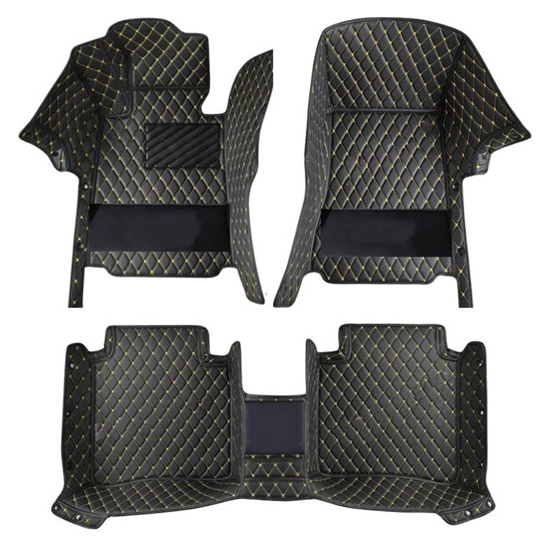 Fahrermatte Auto Fußmatten Leder-Auto-Fußmatten Für Jaguar Alle Modelle Für F-PACE Für XJL Für XEL Für XF Für XE Für F-Type Für XK Für XFL Auto-Innenraum(Black Yellow line) von FIYFIOW