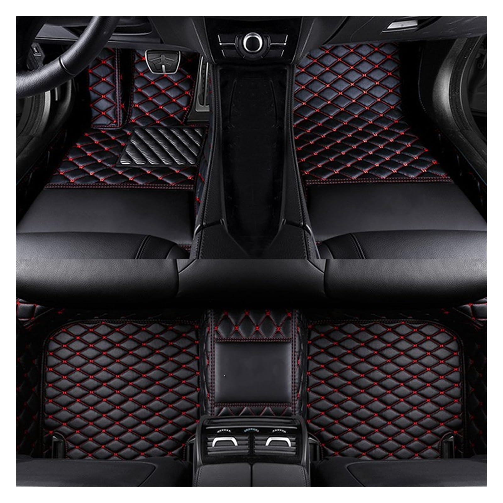 Fahrermatte Auto Fußmatten Leder-Auto-Fußmatten Für Jaguar Alle Modelle Für F-PACE Für XJL Für XEL Für XF Für XE Für F-Type Für XK Für XFL Auto-Innenraum(Black red line) von FIYFIOW