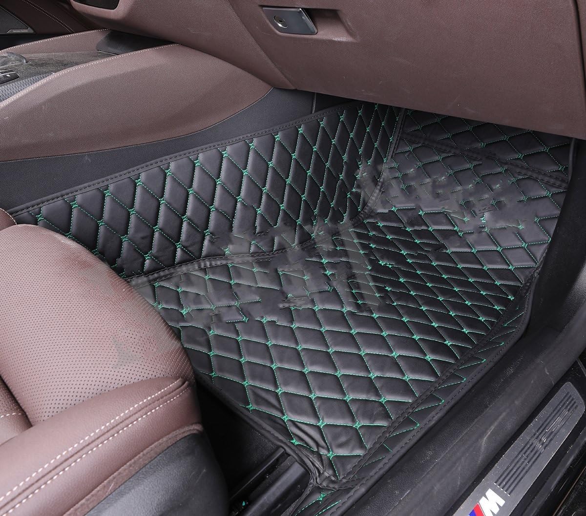 Fahrermatte Auto Fußmatten Maßgeschneidert Für A1 A2 A3 A4 A5 A6 A7 A8 Q2 Q3 Q5 Q7 Q8 Auto-Fußmatten Für Alle Modelle(Black Green Front) von FIYFIOW