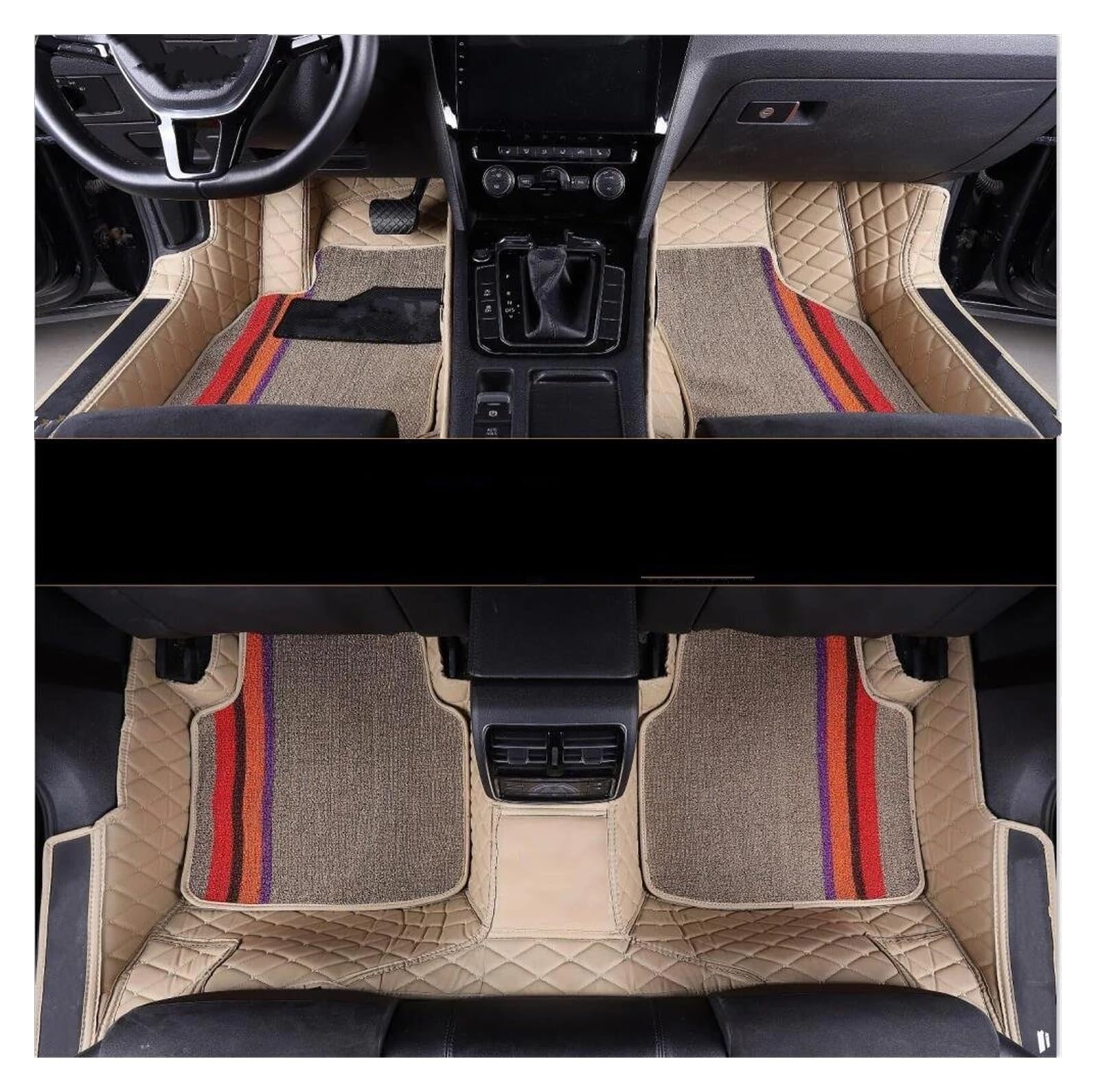 Fahrermatte Auto Fußmatten Maßgeschneiderte Auto-Fußmatten Aus Leder Für Die Meisten Automodelle. Vollständiger Teppichsatz Mit Marken-Innenzubehör-Schutzkissen(Beige 02) von FIYFIOW