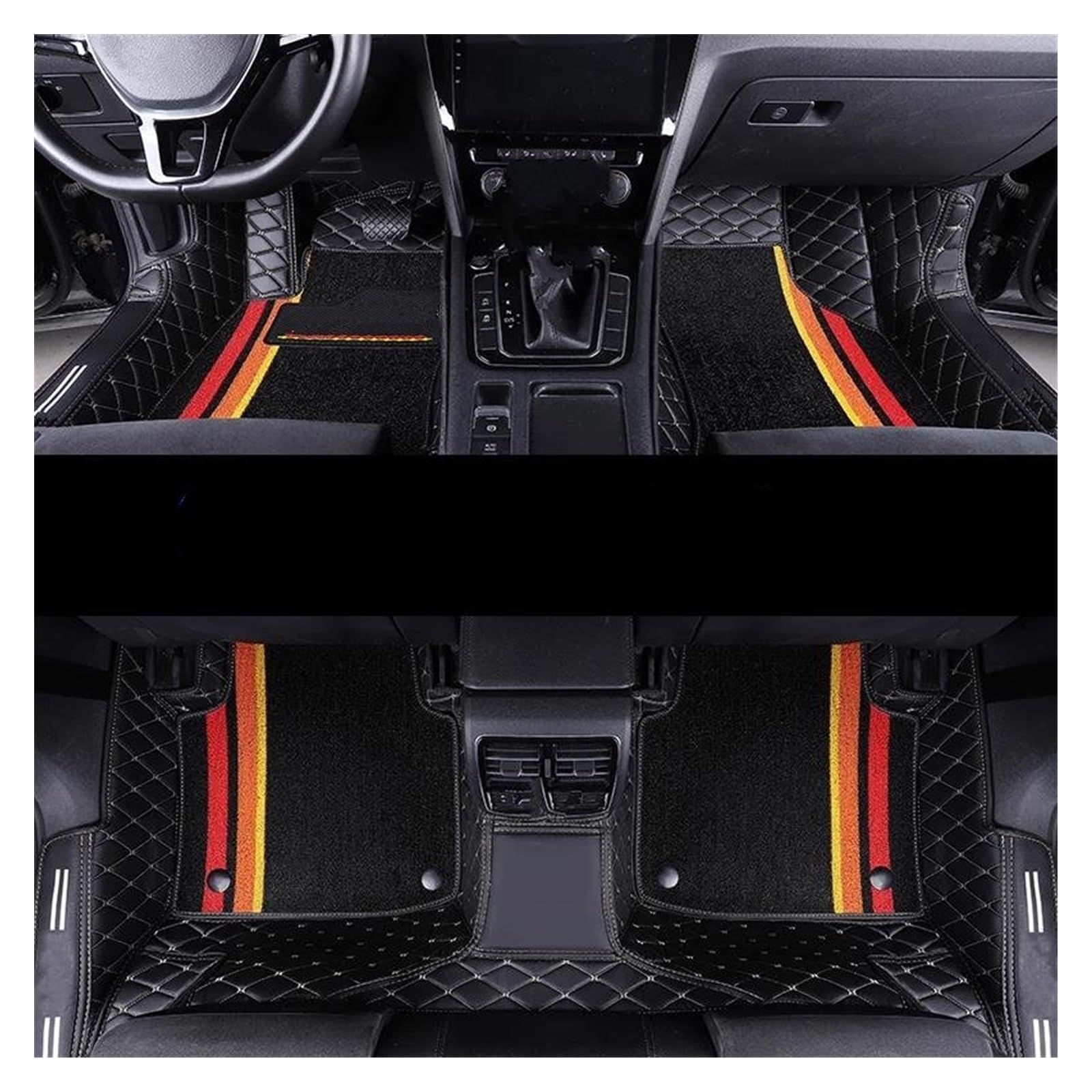 Fahrermatte Auto Fußmatten Maßgeschneiderte Auto-Fußmatten Aus Leder Für Die Meisten Automodelle. Vollständiger Teppichsatz Mit Marken-Innenzubehör-Schutzkissen(Black 02) von FIYFIOW