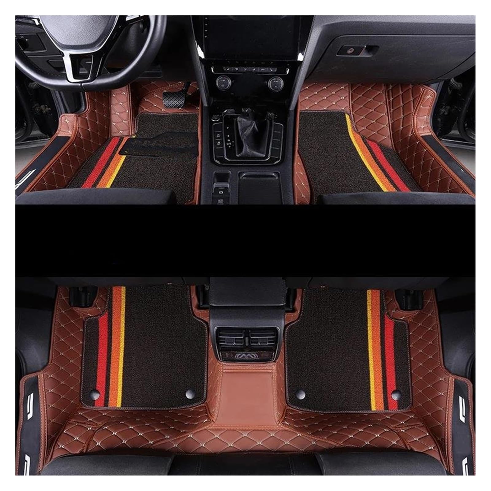 Fahrermatte Auto Fußmatten Maßgeschneiderte Auto-Fußmatten Aus Leder Für Die Meisten Automodelle. Vollständiger Teppichsatz Mit Marken-Innenzubehör-Schutzkissen(Brown 02) von FIYFIOW