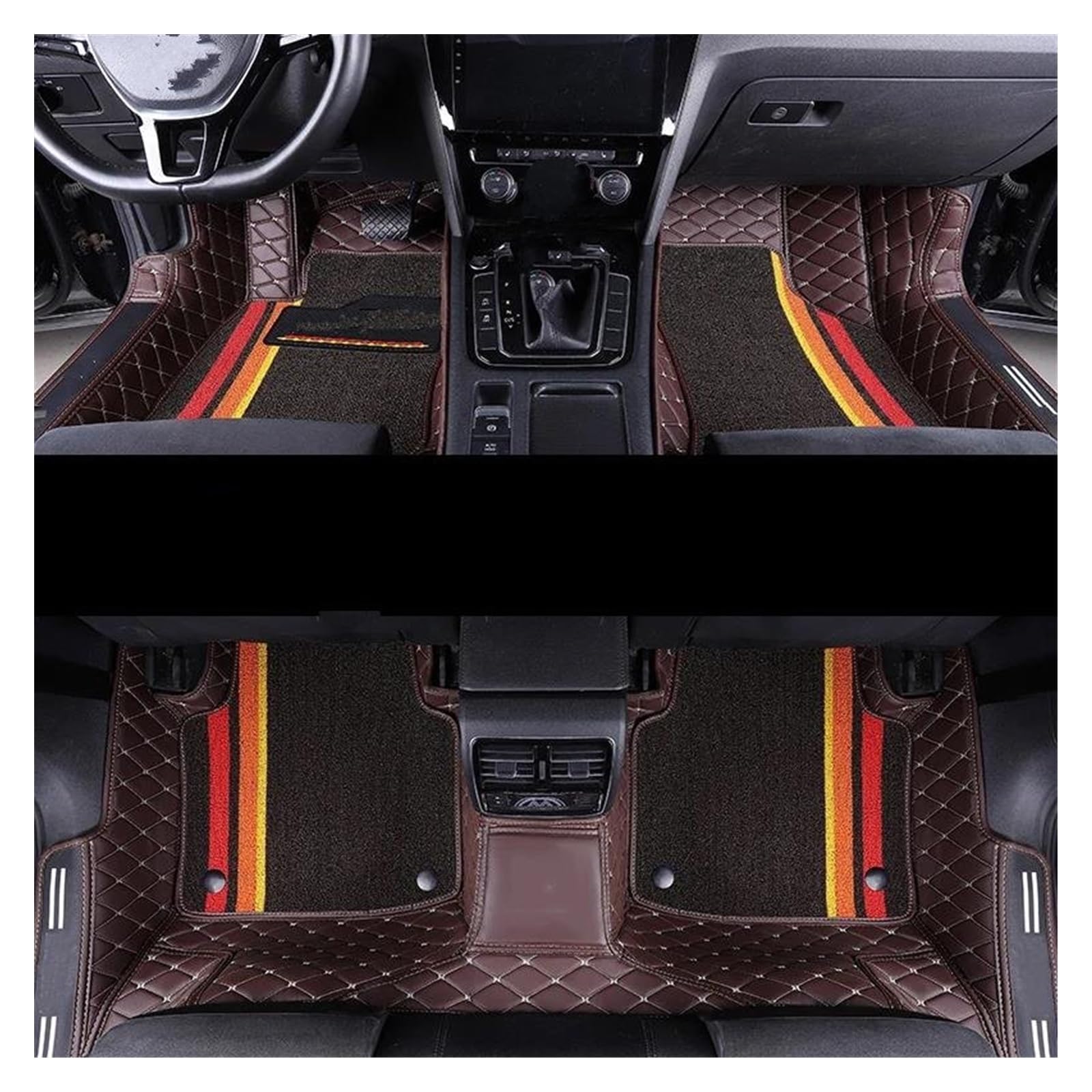 Fahrermatte Auto Fußmatten Maßgeschneiderte Auto-Fußmatten Aus Leder Für Die Meisten Automodelle. Vollständiger Teppichsatz Mit Marken-Innenzubehör-Schutzkissen(Coffee 02) von FIYFIOW