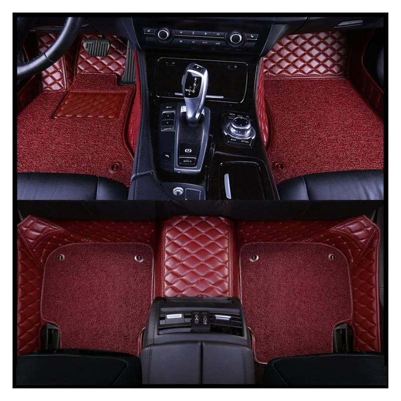 Fahrermatte Auto Fußmatten Maßgeschneiderte Auto-Fußmatten Für Über 98% Der Autos Komplettes Set 5 Sitze Innenzubehör (beachten Sie Das Baujahr Ihres Autos)(Burgundy Double) von FIYFIOW