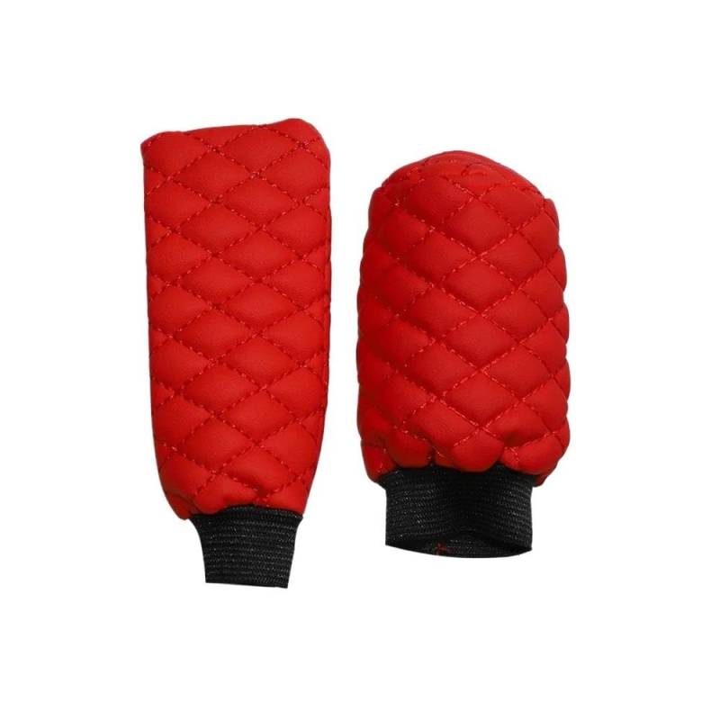 FIYVNSOP Schalthebel 2 Stück PU-Leder Auto Handbremse Abdeckung Manuelle Getriebe Griff Set Automotive Supplies Auto Zubehör(Rood) von FIYVNSOP