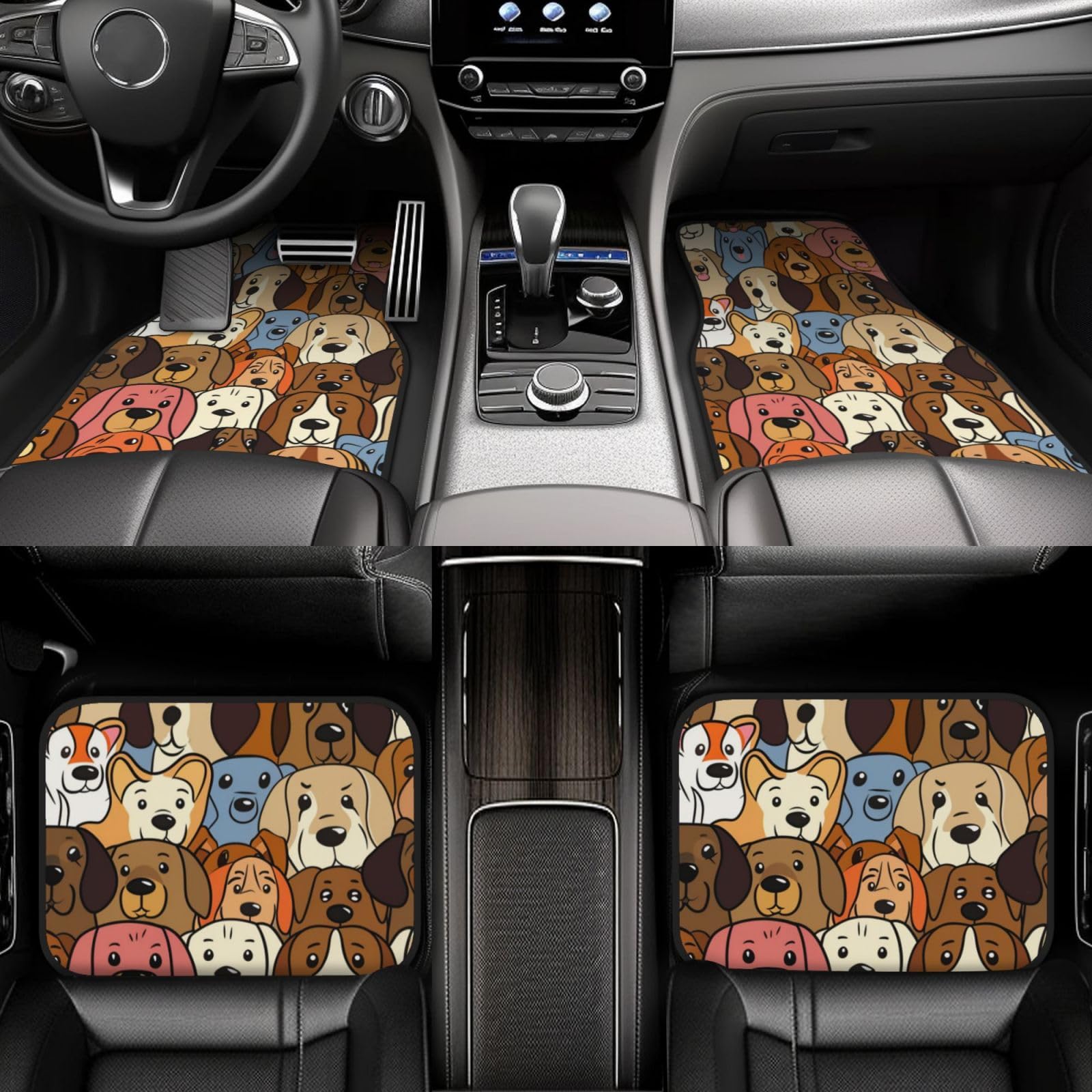 4 Stück wasserdichte Auto-Fußmatten – Aquarell Welpe Cartoon Hund Aquarell Anti-Rutsch-Automatten Komplettes Set Universelle Passform Autoteppich, Autozubehör Innenraum für Auto, LKW, SUV von FJAUOQ