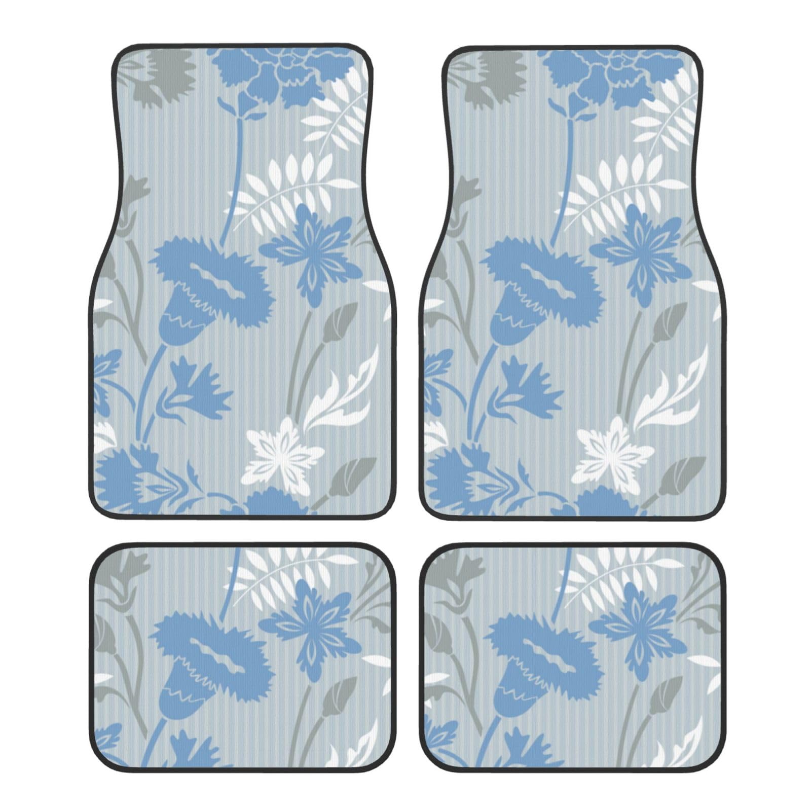 4 Stück wasserdichte Auto-Fußmatten – Blaue Blume, Sommer, buntes Blumenblatt, rutschfeste Automatten, komplettes Set, universelle Passform, Autoteppich, Autozubehör, Innenraum für Auto, LKW, SUV von FJAUOQ