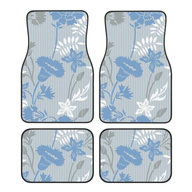 4 Stück wasserdichte Auto-Fußmatten – Blaue Blume, Sommer, buntes Blumenblatt, rutschfeste Automatten, komplettes Set, universelle Passform, Autoteppich, Autozubehör, Innenraum für Auto, LKW, SUV von FJAUOQ