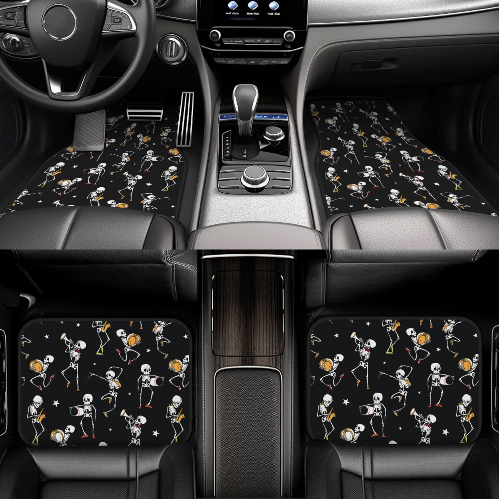 4 Stück wasserdichte Auto-Fußmatten – Dunkle Totenköpfe, Blumen, Schmetterling, Geheimnisvolles, düsteres, rutschfestes Automatten, komplettes Set, universelle Passform, Autoteppich, Autozubehör von FJAUOQ