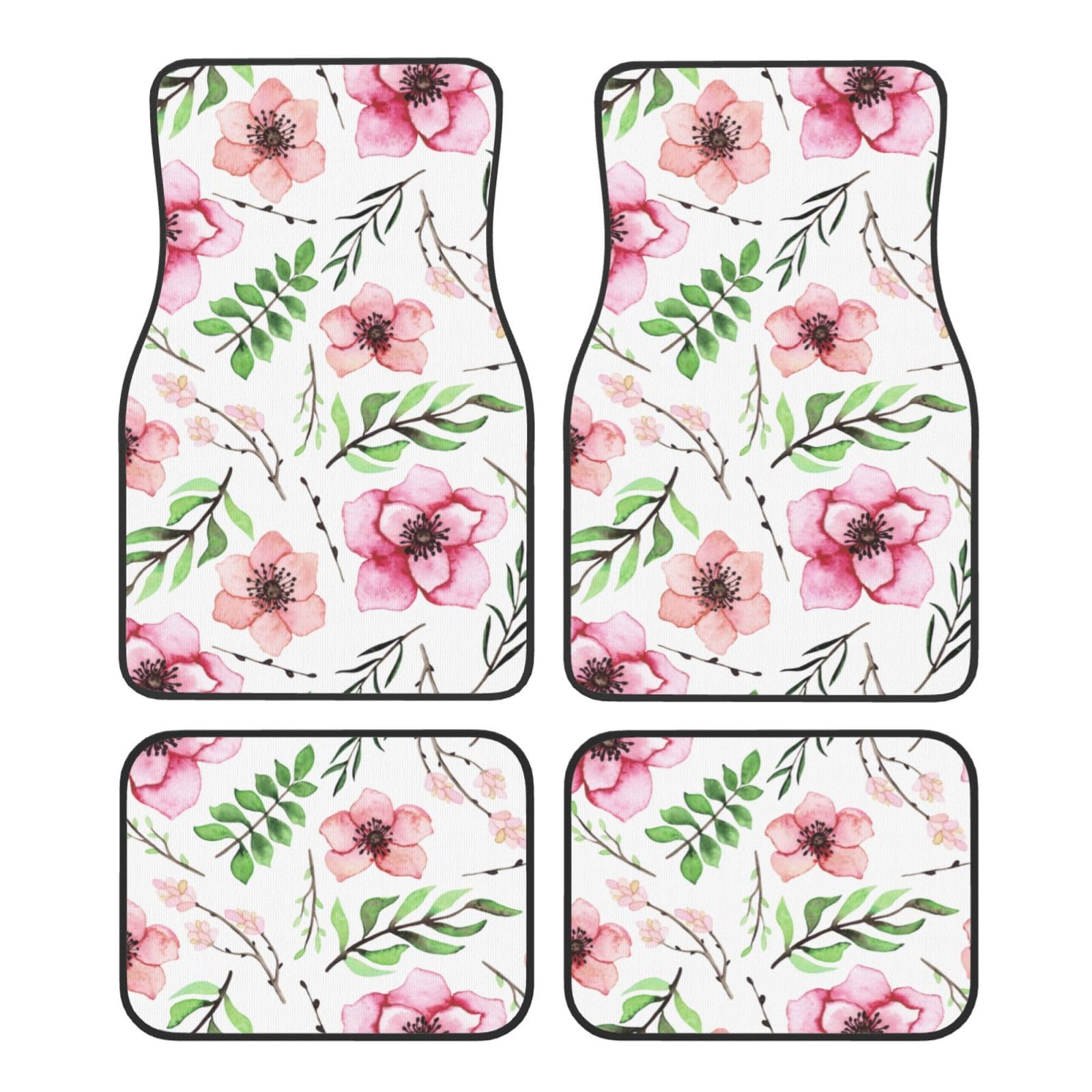 4 Stück wasserdichte Auto-Fußmatten – Floral Line Sommer Tropisches Blatt Anti-Rutsch-Automatten Komplettes Set Universal Fit Autoteppich Autozubehör Innenraum für Auto, LKW, SUV von FJAUOQ