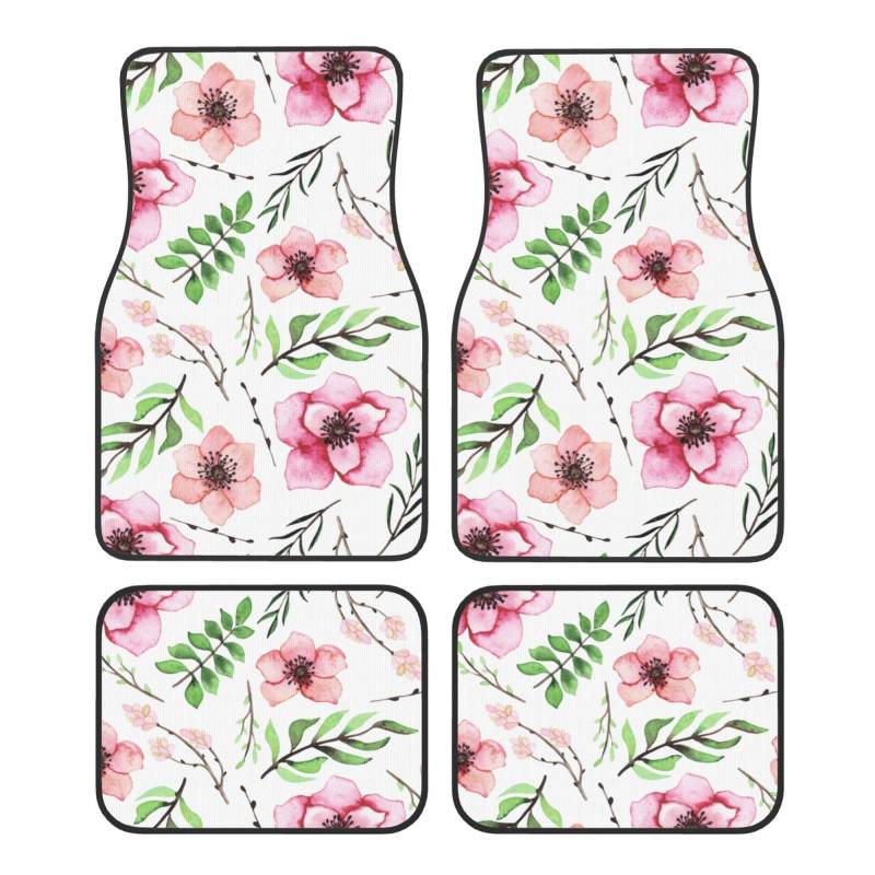 4 Stück wasserdichte Auto-Fußmatten – Floral Line Sommer Tropisches Blatt Anti-Rutsch-Automatten Komplettes Set Universal Fit Autoteppich Autozubehör Innenraum für Auto, LKW, SUV von FJAUOQ