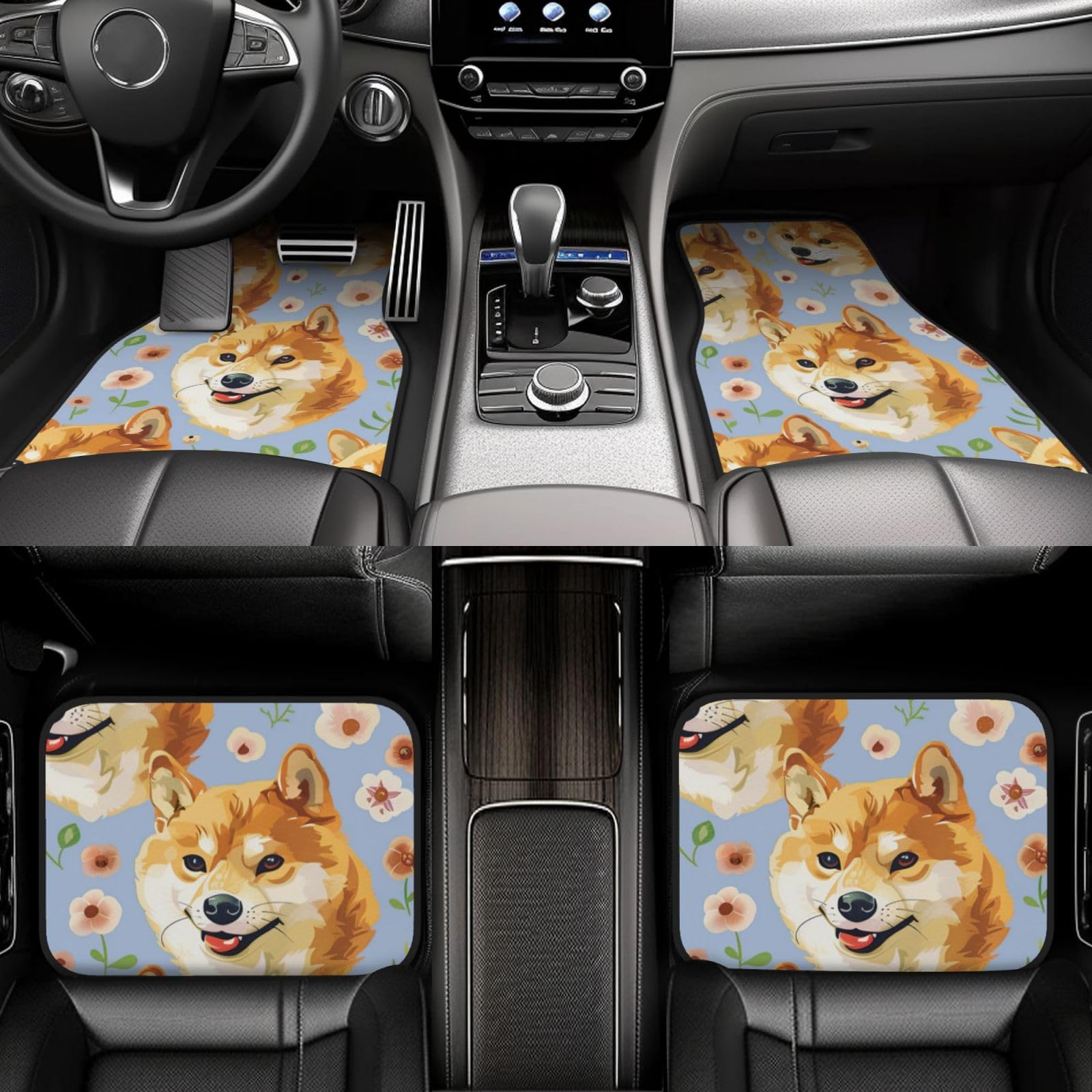 4 Stück wasserdichte Auto-Fußmatten – Lila Blume Blatt Aquarell Anti-Rutsch-Automatten Komplettes Set Universal Fit Autoteppich Floral Buntes Autozubehör Innenraum für Auto, LKW, SUV von FJAUOQ