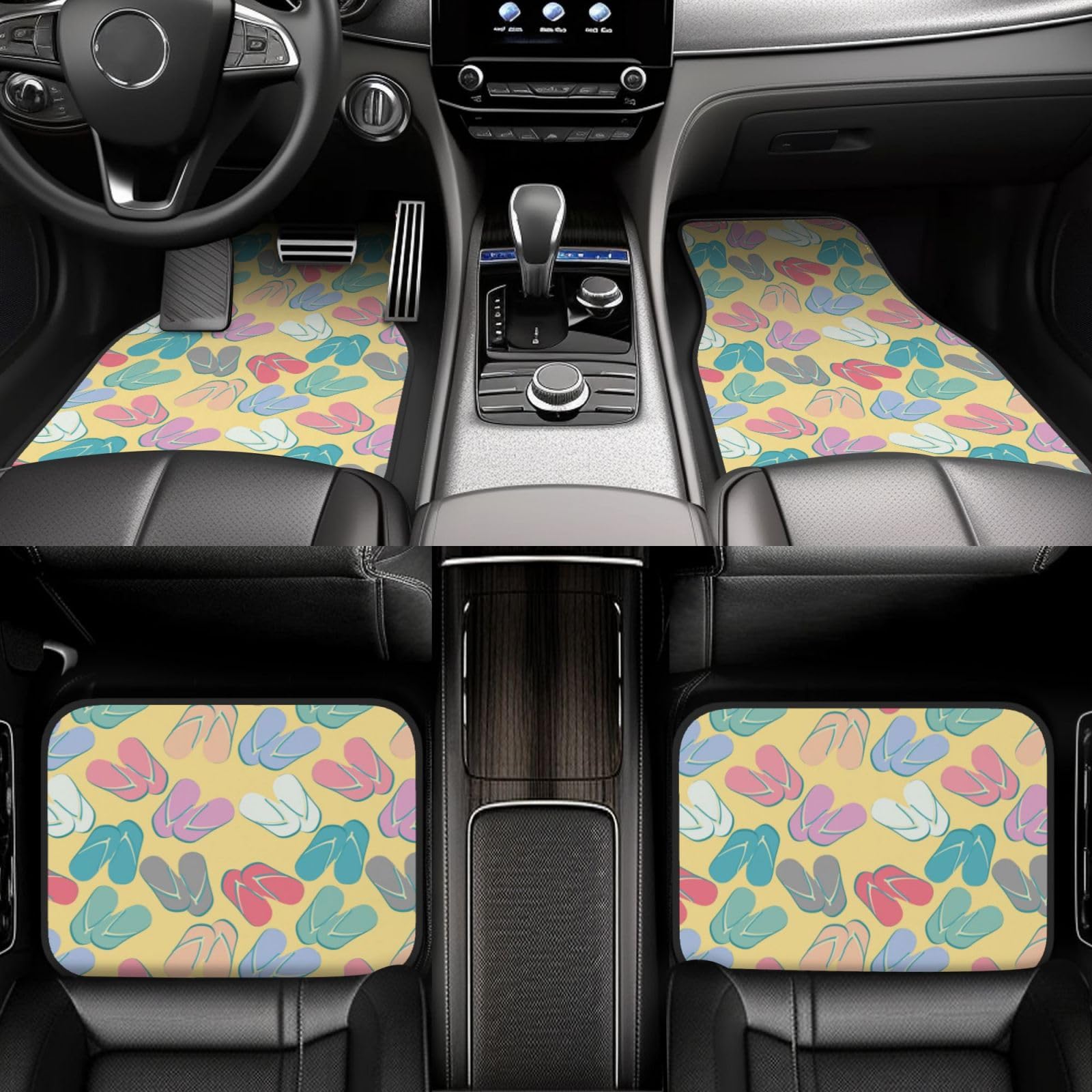 4 Stück wasserdichte Auto-Fußmatten – Totenkopf-Blumen, Rosa, Kirsche, Mexiko-Stil, Retro, Anti-Rutsch-Automatten, komplettes Set, universelle Passform, Autoteppich, Autozubehör, Innenraum für Auto von FJAUOQ