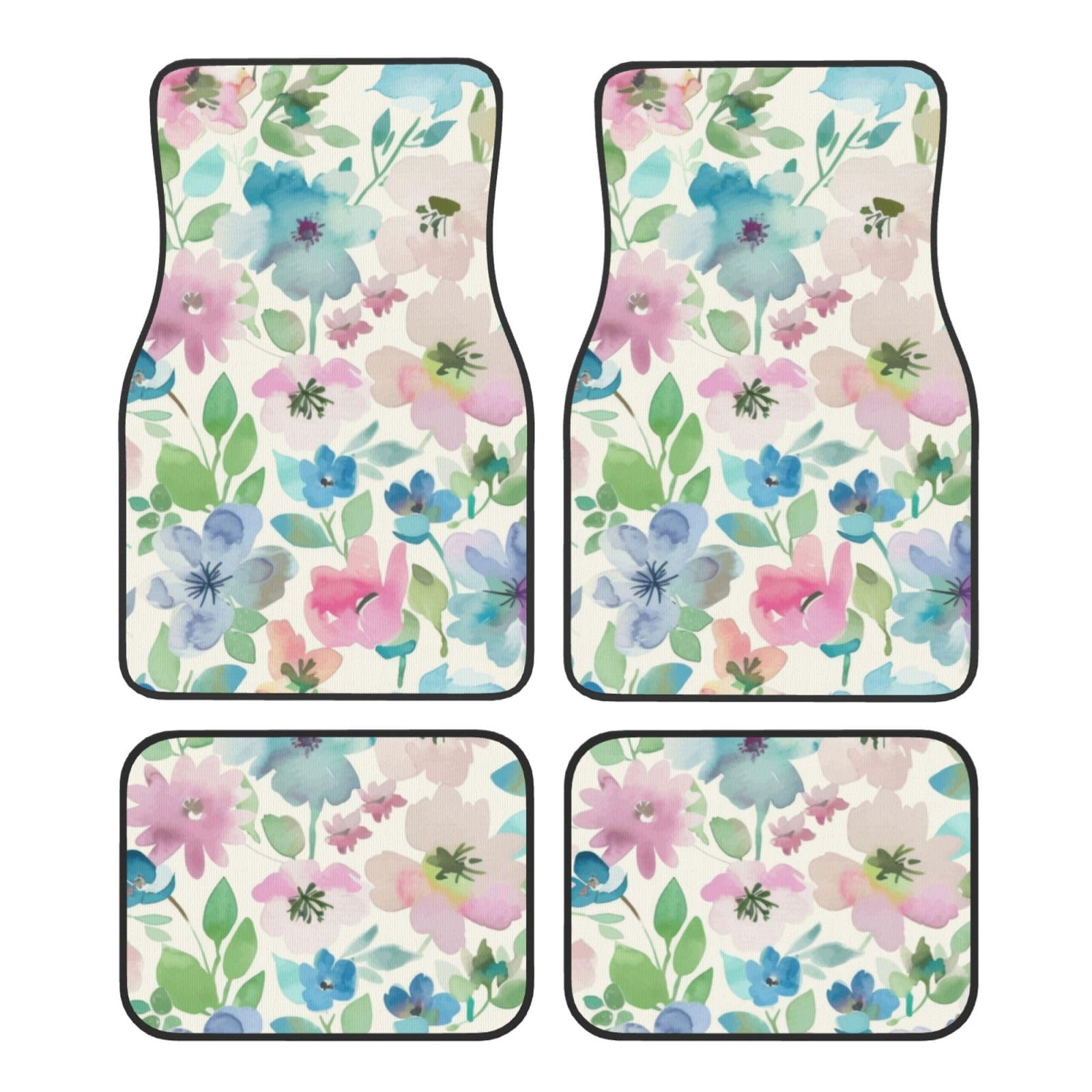 4 Stück wasserdichte Auto-Fußmatten – bunte Blume 3D Floral Aquarell Anti-Rutsch-Automatten komplettes Set universelle Passform Autoteppich Autozubehör Innenraum für Auto, LKW, SUV von FJAUOQ