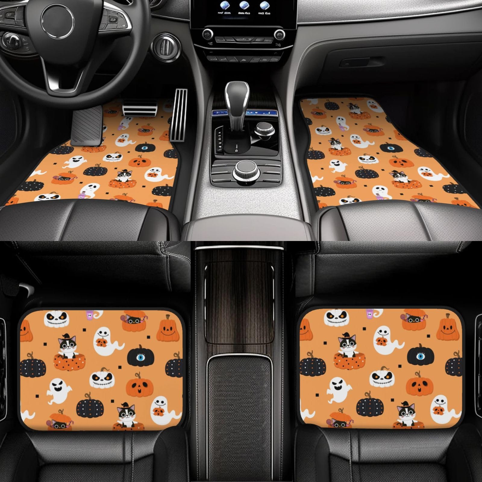 4 Stück wasserdichte Auto-Fußmatten – tanzende menschliche Knochen Skelette Halloween Anti-Rutsch-Automatten Komplettset Universal Fit Autoteppich Autozubehör Innenraum für Auto, LKW, SUV von FJAUOQ